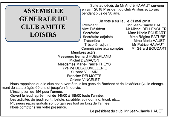 assemblée generale du club amitié loisirs